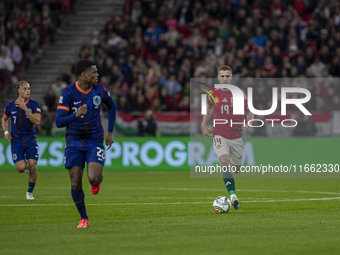 Barnabas Varga of Hungary participates in a UEFA Nations League Group match at Puskas Arena in Budapest, Hungary, on October 11, 2024. (