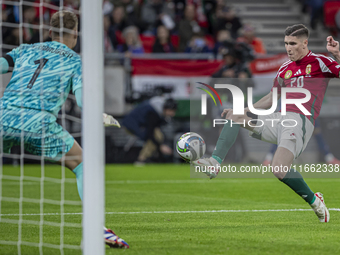 Roland Sallai of Hungary scores the first goal for Team Hungary during the UEFA Nations League Group match at Puskas Arena in Budapest, Hung...