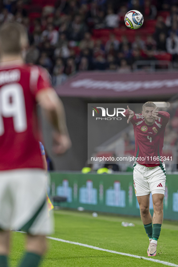 Marton Dardai of Hungary participates in a UEFA Nations League Group match at Puskas Arena in Budapest, Hungary, on October 11, 2024. 