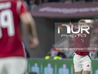 Marton Dardai of Hungary participates in a UEFA Nations League Group match at Puskas Arena in Budapest, Hungary, on October 11, 2024. (