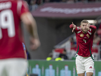 Marton Dardai of Hungary participates in a UEFA Nations League Group match at Puskas Arena in Budapest, Hungary, on October 11, 2024. (