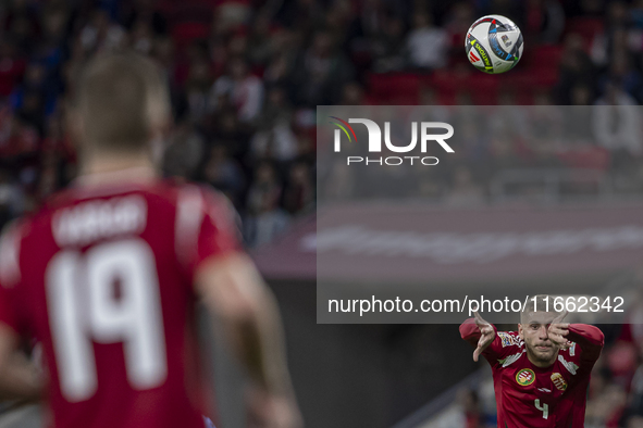 Marton Dardai of Hungary participates in a UEFA Nations League Group match at Puskas Arena in Budapest, Hungary, on October 11, 2024. 