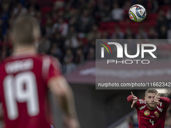 Marton Dardai of Hungary participates in a UEFA Nations League Group match at Puskas Arena in Budapest, Hungary, on October 11, 2024. (