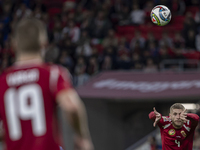 Marton Dardai of Hungary participates in a UEFA Nations League Group match at Puskas Arena in Budapest, Hungary, on October 11, 2024. (