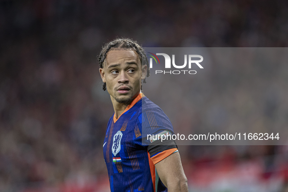 Xavi Simons of the Netherlands participates in the UEFA Nations League Group match at Puskas Arena in Budapest, Hungary, on October 11, 2024...