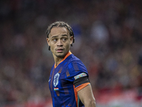 Xavi Simons of the Netherlands participates in the UEFA Nations League Group match at Puskas Arena in Budapest, Hungary, on October 11, 2024...