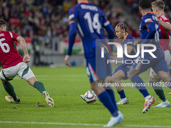 Xavi Simons of the Netherlands participates in the UEFA Nations League Group match at Puskas Arena in Budapest, Hungary, on October 11, 2024...