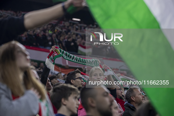 Hungarian fans gather after the UEFA Nations League Group match at Puskas Arena in Budapest, Hungary, on October 11, 2024. 