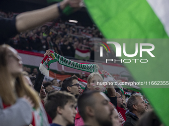 Hungarian fans gather after the UEFA Nations League Group match at Puskas Arena in Budapest, Hungary, on October 11, 2024. (