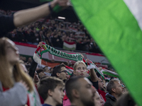 Hungarian fans gather after the UEFA Nations League Group match at Puskas Arena in Budapest, Hungary, on October 11, 2024. (