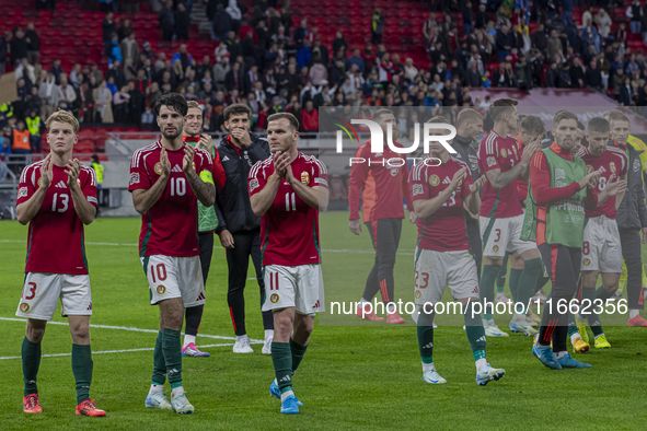 Team Hungary thanks the fans for cheering after the UEFA Nations League Group match at Puskas Arena in Budapest, Hungary, on October 11, 202...