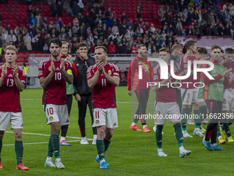 Team Hungary thanks the fans for cheering after the UEFA Nations League Group match at Puskas Arena in Budapest, Hungary, on October 11, 202...