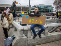 A protest demands the release of the Ukrainian military held captive in Russia, particularly the soldiers of the Azov regiment and the marin...