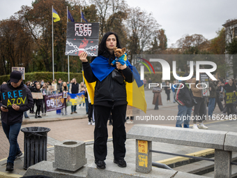 A protest demands the release of the Ukrainian military held captive in Russia, particularly the soldiers of the Azov regiment and the marin...