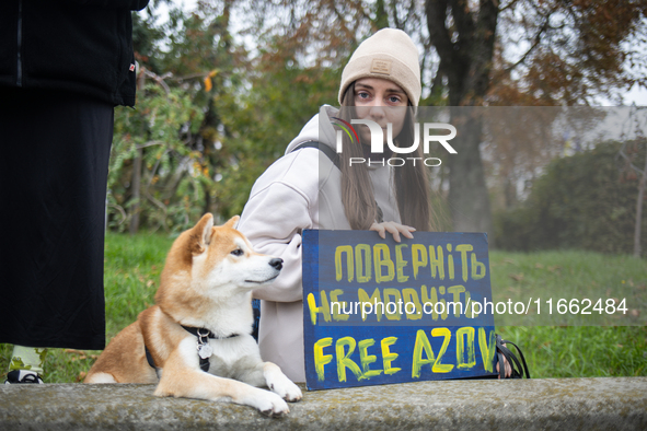 A protest demands the release of the Ukrainian military held captive in Russia, particularly the soldiers of the Azov regiment and the marin...