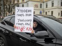 A protest demands the release of the Ukrainian military held captive in Russia, particularly the soldiers of the Azov regiment and the marin...