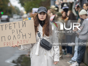 A protest demands the release of the Ukrainian military held captive in Russia, particularly the soldiers of the Azov regiment and the marin...