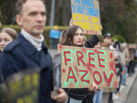 A protest demands the release of the Ukrainian military held captive in Russia, particularly the soldiers of the Azov regiment and the marin...