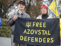 A protest demands the release of the Ukrainian military held captive in Russia, particularly the soldiers of the Azov regiment and the marin...