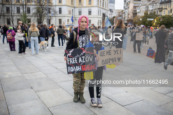 A protest demands the release of the Ukrainian military held captive in Russia, particularly the soldiers of the Azov regiment and the marin...