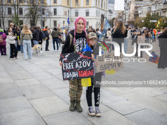 A protest demands the release of the Ukrainian military held captive in Russia, particularly the soldiers of the Azov regiment and the marin...