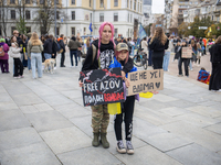 A protest demands the release of the Ukrainian military held captive in Russia, particularly the soldiers of the Azov regiment and the marin...