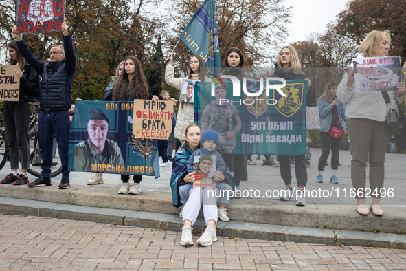 A protest demands the release of the Ukrainian military held captive in Russia, particularly the soldiers of the Azov regiment and the marin...