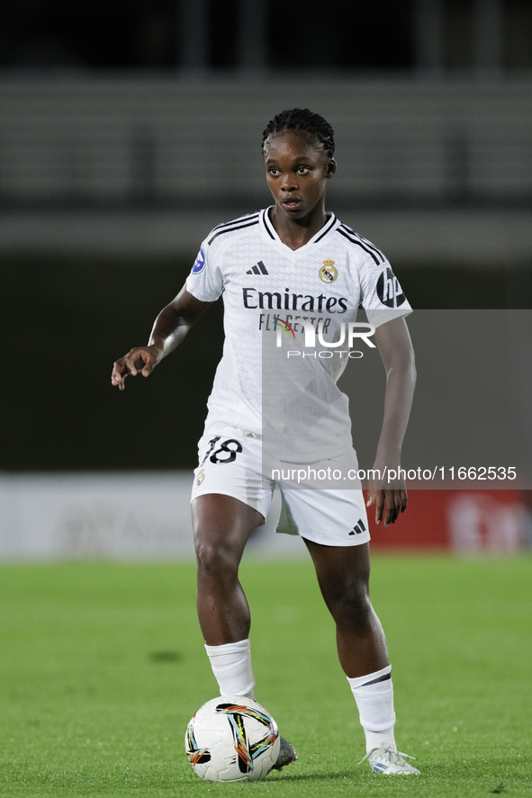 Linda Caicedo of Real Madrid women is in action during the LIGA F match between Real Madrid and Atletico de Madrid at Alfredo Di Stefano sta...