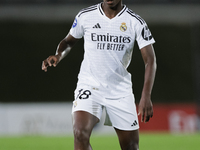 Linda Caicedo of Real Madrid women is in action during the LIGA F match between Real Madrid and Atletico de Madrid at Alfredo Di Stefano sta...