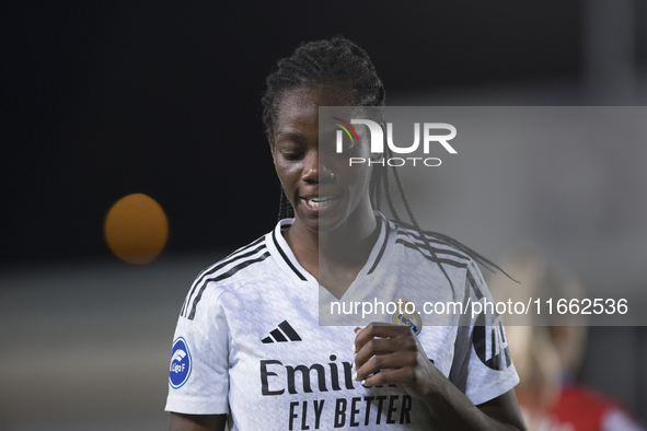 Naomie Feller of Real Madrid women plays during the LIGA F match between Real Madrid and Atletico de Madrid at Alfredo Di Stefano stadium in...