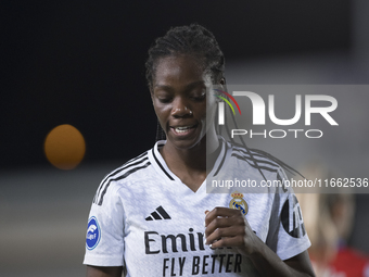 Naomie Feller of Real Madrid women plays during the LIGA F match between Real Madrid and Atletico de Madrid at Alfredo Di Stefano stadium in...