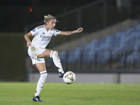 Sheila Garcia of Real Madrid women is in action during the LIGA F match between Real Madrid and Atletico de Madrid at Alfredo Di Stefano sta...