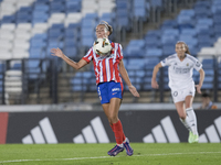 Ainhoa Moraza of Atletico de Madrid women controls the ball during the LIGA F match between Real Madrid and Atletico de Madrid at Alfredo Di...