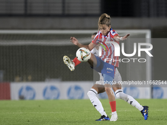 Tatiana Pinto of Atletico de Madrid women controls the ball during the LIGA F match between Real Madrid and Atletico de Madrid at Alfredo Di...