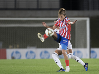 Tatiana Pinto of Atletico de Madrid women controls the ball during the LIGA F match between Real Madrid and Atletico de Madrid at Alfredo Di...