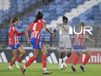 Linda Caicedo of Real Madrid women is in action during the LIGA F match between Real Madrid and Atletico de Madrid at Alfredo Di Stefano sta...