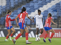 Linda Caicedo of Real Madrid women is in action during the LIGA F match between Real Madrid and Atletico de Madrid at Alfredo Di Stefano sta...