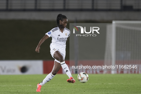 Naomie Feller of Real Madrid women is in action during the LIGA F match between Real Madrid and Atletico de Madrid at Alfredo Di Stefano sta...