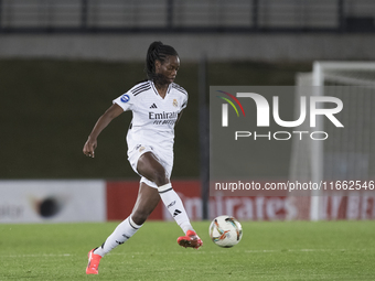 Naomie Feller of Real Madrid women is in action during the LIGA F match between Real Madrid and Atletico de Madrid at Alfredo Di Stefano sta...