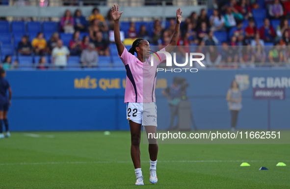 Daniela Caracas plays during the match between FC Barcelona Women and RCD Espanyol Women, corresponding to week 6 of the Liga F, at the Joha...