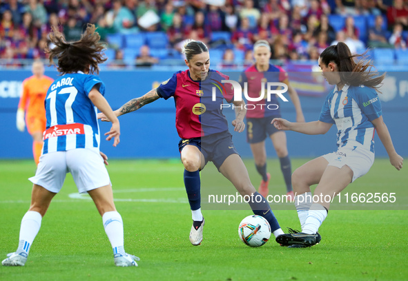 Maria Leon, Carolina Marin, and Ainoa Campo play during the match between FC Barcelona Women and RCD Espanyol Women, corresponding to week 6...