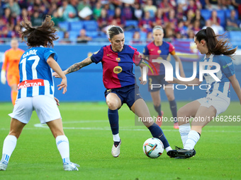 Maria Leon, Carolina Marin, and Ainoa Campo play during the match between FC Barcelona Women and RCD Espanyol Women, corresponding to week 6...