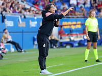 Sara Monforte coaches during the match between FC Barcelona Women and RCD Espanyol Women, corresponding to week 6 of the Liga F, at the Joha...