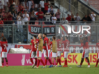 Soccer players from Malta applaud their fans after the UEFA Nations League, League D, Group D2 soccer match between Malta and Moldova at the...