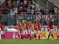 Soccer players from Malta applaud their fans after the UEFA Nations League, League D, Group D2 soccer match between Malta and Moldova at the...