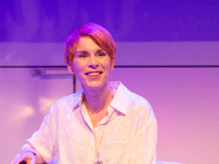 Tana French, an Irish writer, is on the stage of Flora Hall in Cologne, Germany, on October 13, 2024, during the Lit.Cologne 2024 special ed...