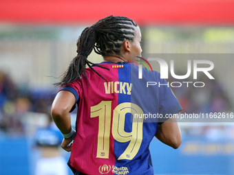 Vicky Lopez plays during the match between FC Barcelona Women and RCD Espanyol Women, corresponding to week 6 of the Liga F, at the Johan Cr...