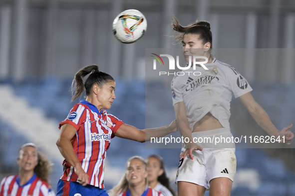 Signe Bruun of Real Madrid women attempts a shot during the LIGA F match between Real Madrid and Atletico de Madrid at Alfredo Di Stefano st...