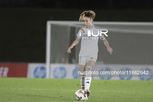 Olga Carmona of Real Madrid women is in action during the LIGA F match between Real Madrid and Atletico de Madrid at Alfredo Di Stefano stad...