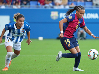 Vicky Lopez and Paula Perea play during the match between FC Barcelona Women and RCD Espanyol Women, corresponding to week 6 of the Liga F,...